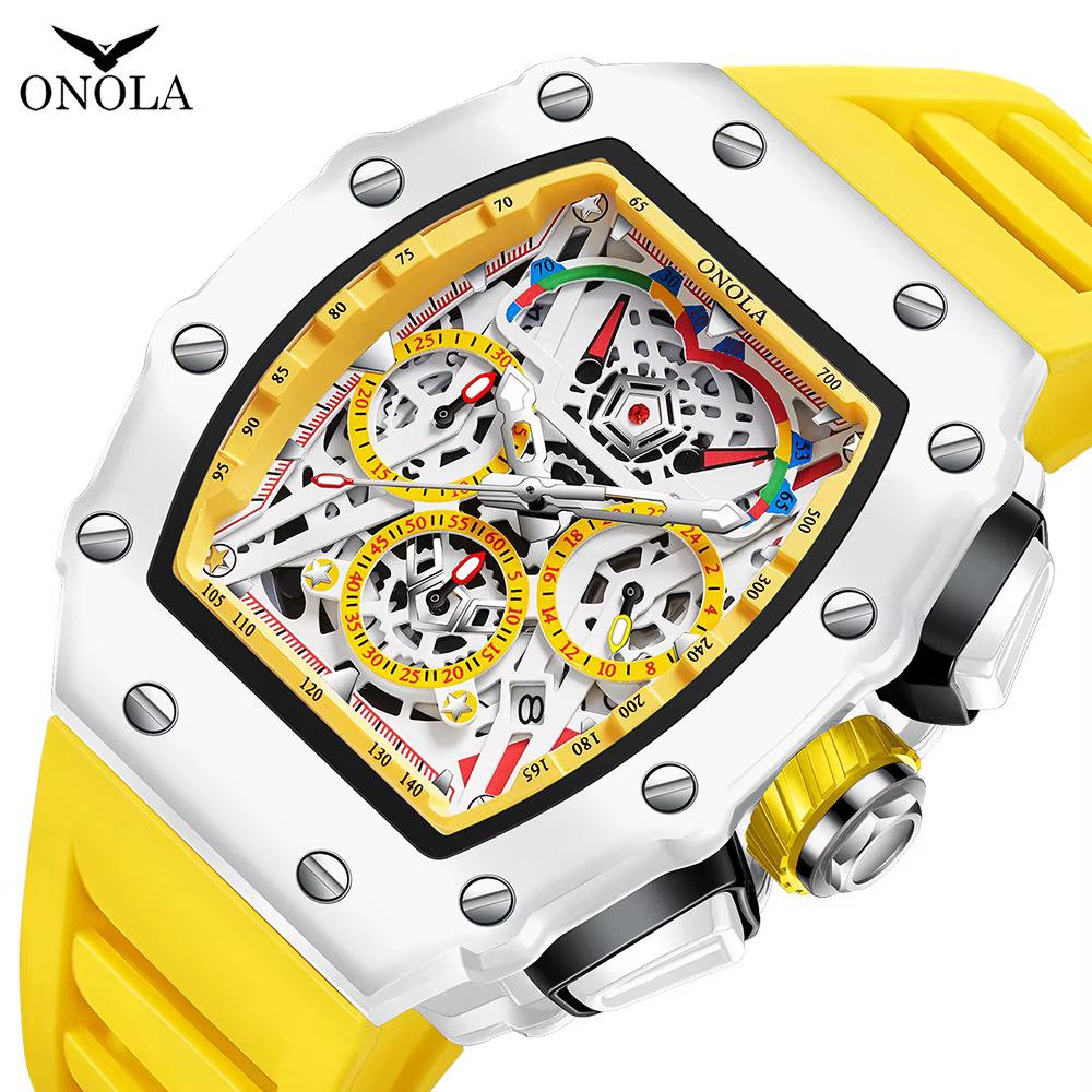 Montres pour homme ONOLA 6827W tendance blanc hommes montre étanche chronographe Quartz montre-bracelet sport bracelet en Silicone Reloj Hombre