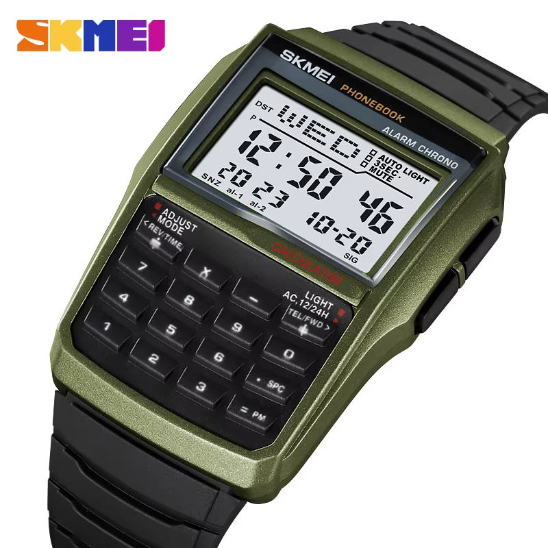 SKMEI 2255 Montre pour hommes double temps compte à rebours décontracté livre de téléphone numérique