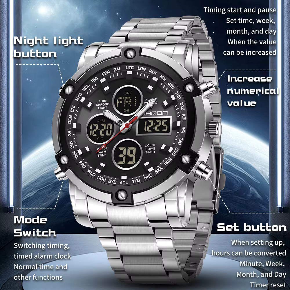Montre-bracelet numérique classique pour homme SANDA