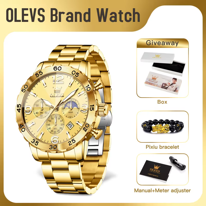 OLEVS 3678 montre pour hommes Original en acier inoxydable