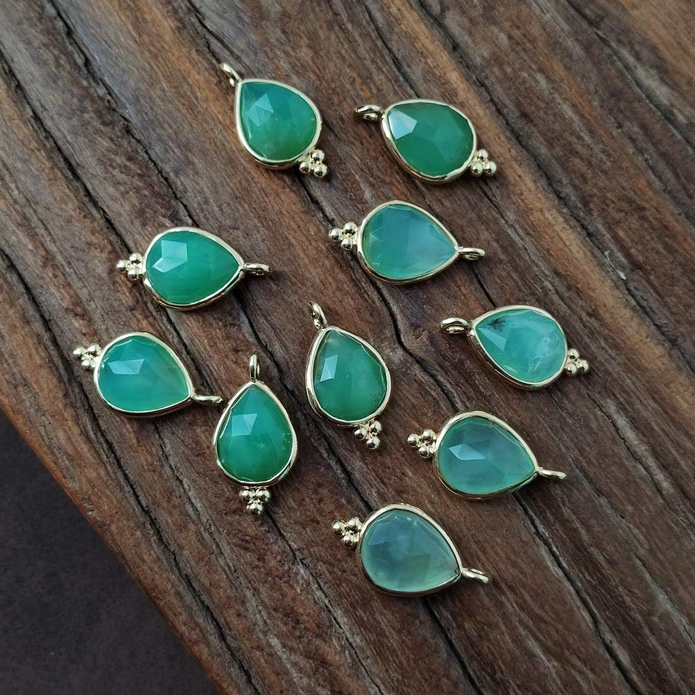 10 pièces 9x11mm naturel facettes vert Chrysoprase pendentif à breloque lunette pour bijoux