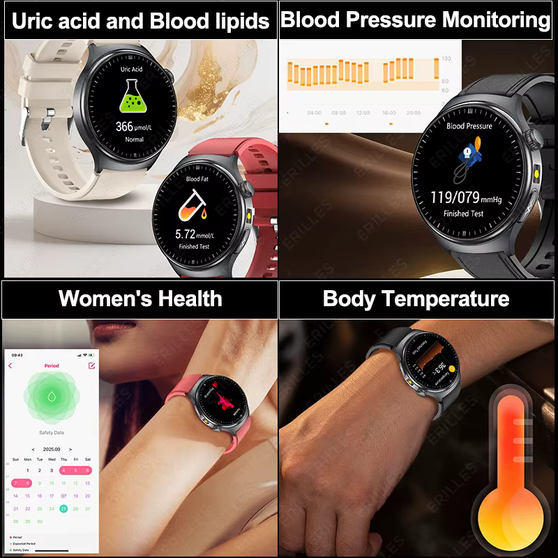 2026New santé Sport ECG AI diagnostic montres intelligentes hommes fréquence cardiaque pression artérielle IP68 étanche