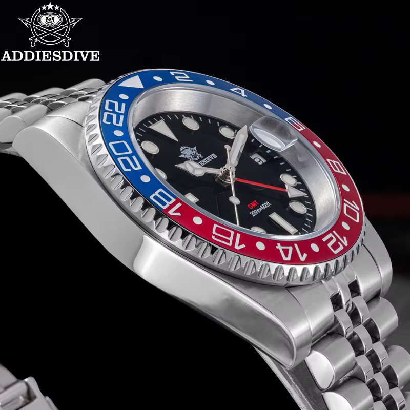 ADDIESDIVE hommes GMT montre suisse Ronda 515-24 200M étanche BGW9 Super lumineux 316L acier inoxydable