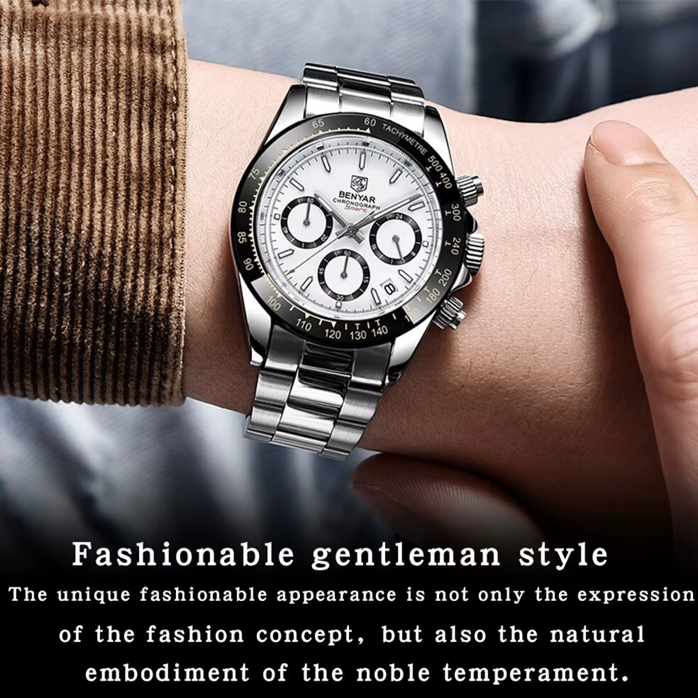 BENYAR 2026 nouveaux hommes montre 40mm montre-bracelet à Quartz classique de luxe chronographe en acier inoxydable