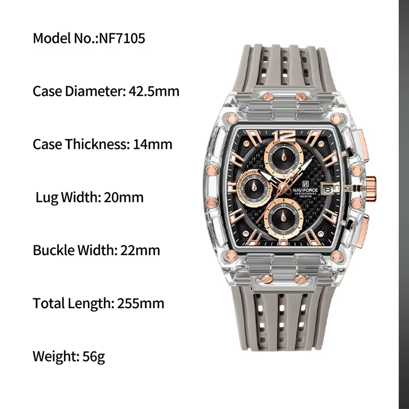 Nouveau NAVIFORCE hommes montres multifonctions à Quartz mode sport chronographe 5ATM étanche bracelet en Silicone décontracté homme montre-bracelet