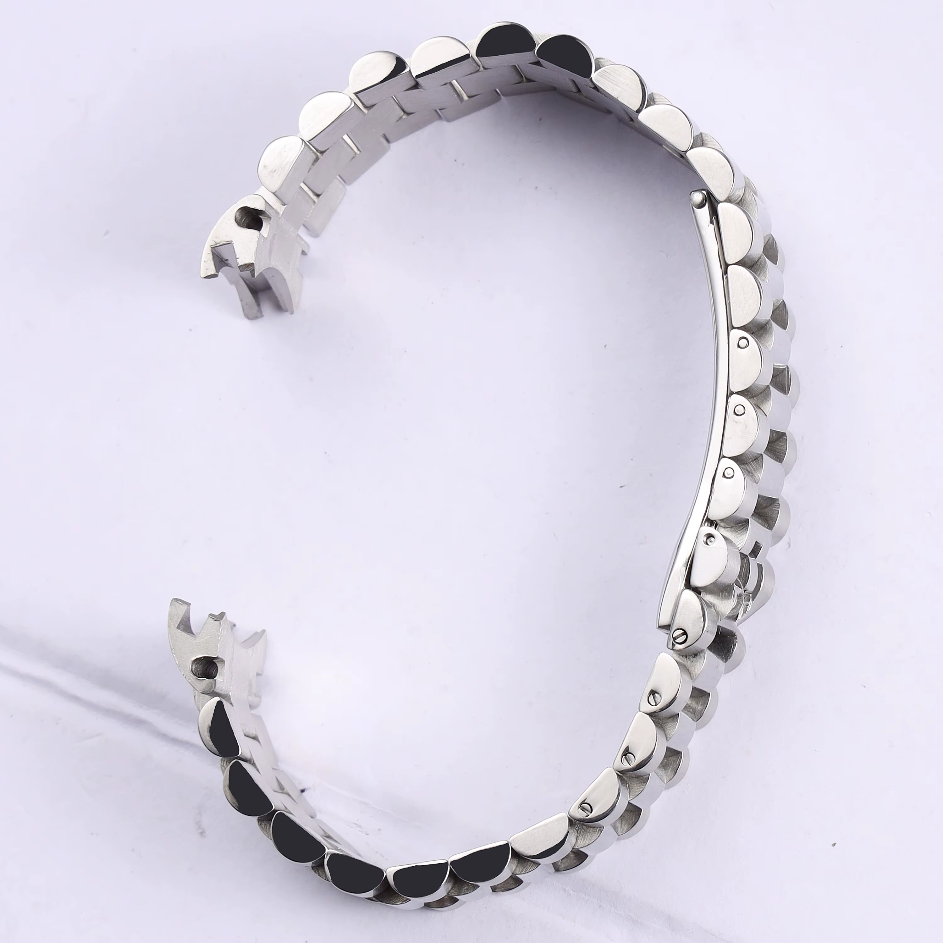Bracelet de montre en acier inoxydable massif argenté et doré de 13