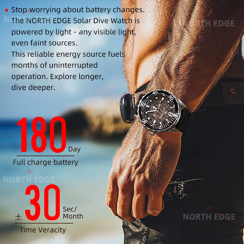 Montre de plongée solaire NORTH EDGE TRITON-TI en titane et acier inoxydable