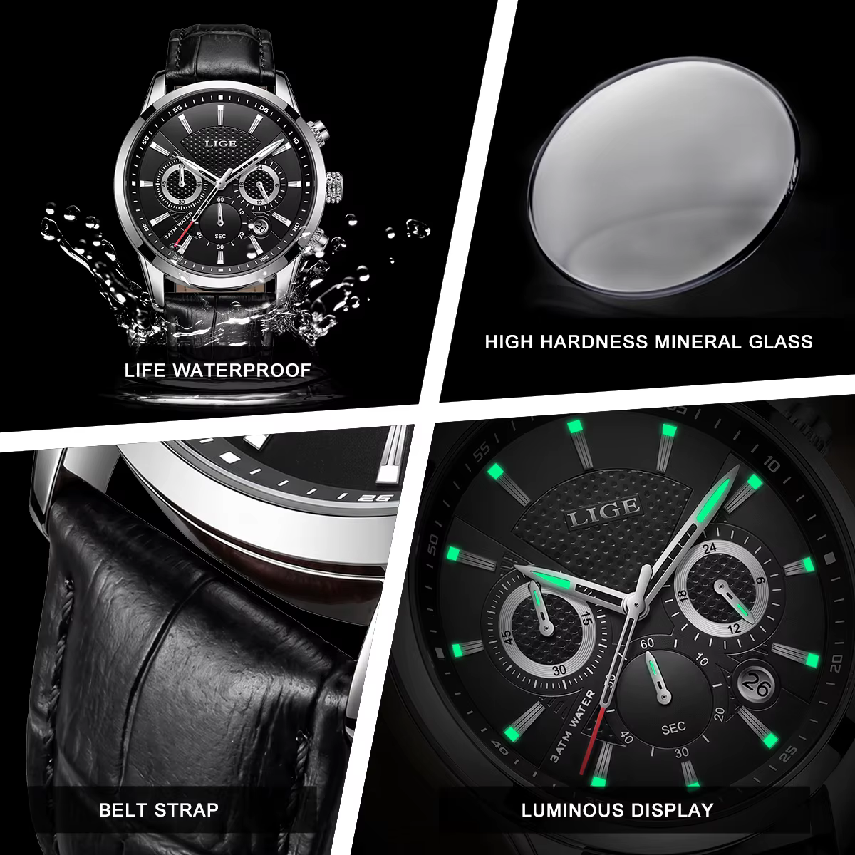 Nouvelles Montres Hommes 2026 LIGE – Montre Décontractée de Luxe en Cuir à Quartz