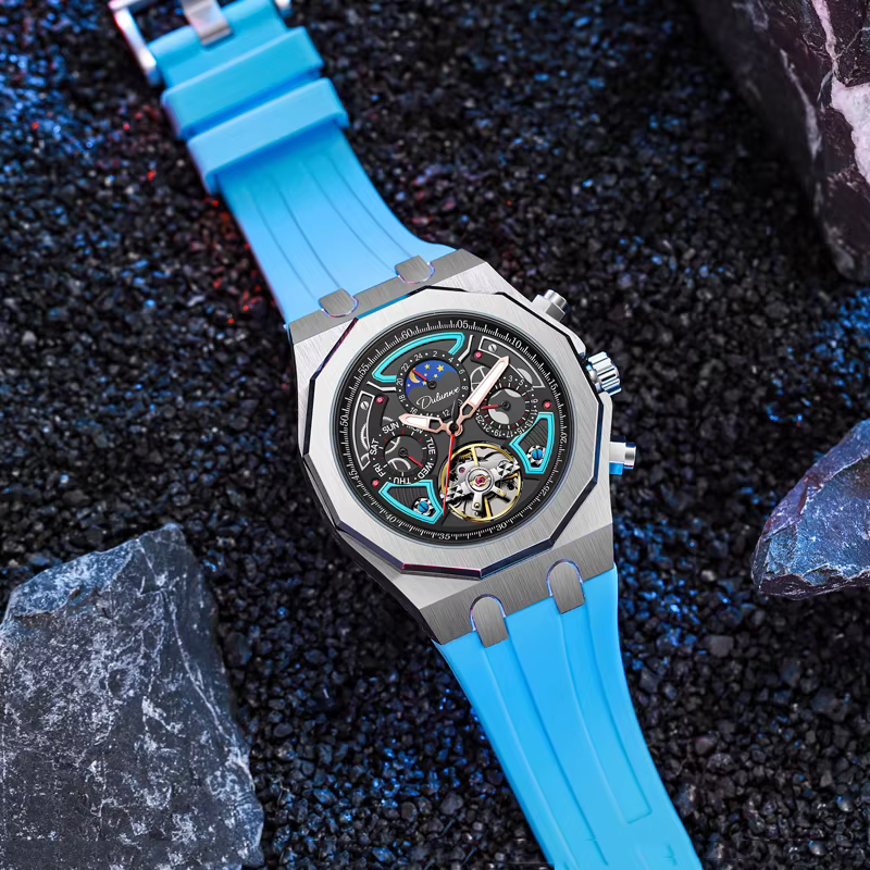 Montres de Sport de marque supérieure avec Tourbillon bracelet en caoutchouc en acier inoxydable cadran multifonction