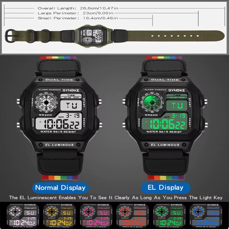 Synoke montre de Sport pour hommes antichoc mode 30M étanche natation montre-bracelet numérique coloré lumière LED mâle réveil