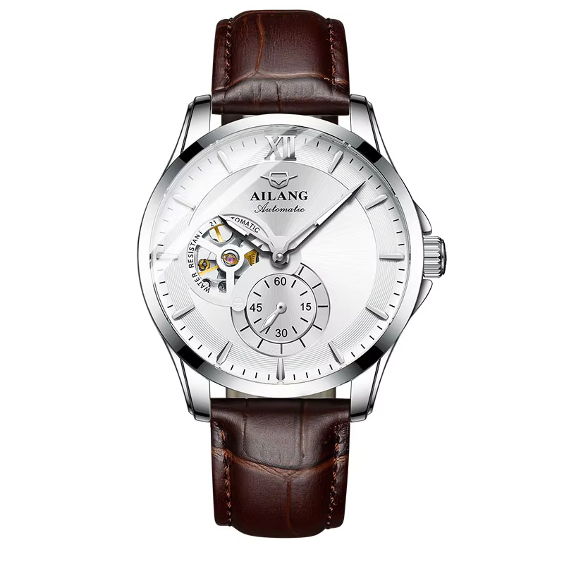 Nouvelle Montre Squelette Étanche Tendance en Cuir Véritable Lumineuse 3 Bar AL8627 AILANG Luxe Mécanique Automatique