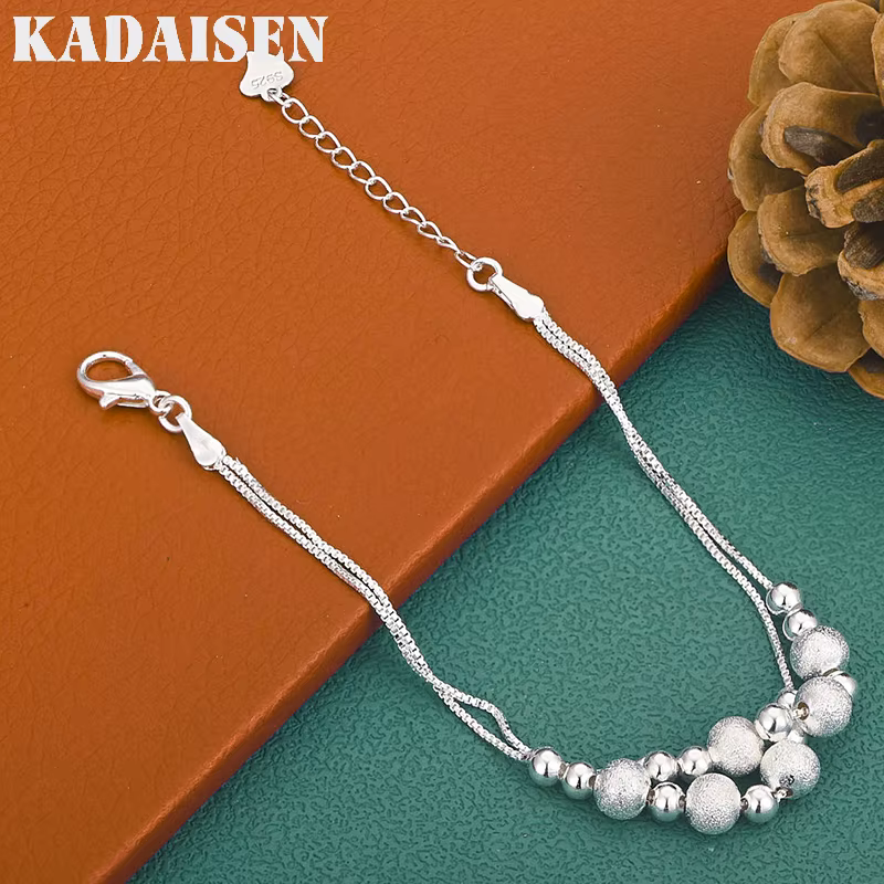 Bracelets en argent Sterling 925 pour femmes, chaîne à double perles, bijoux de créateur à la mode, cadeaux de mariage
