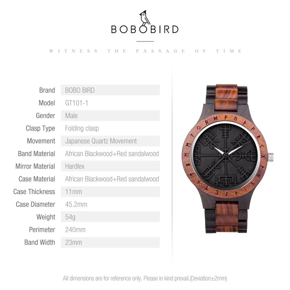 BOBO BIRD – montre-bracelet en bois pour hommes