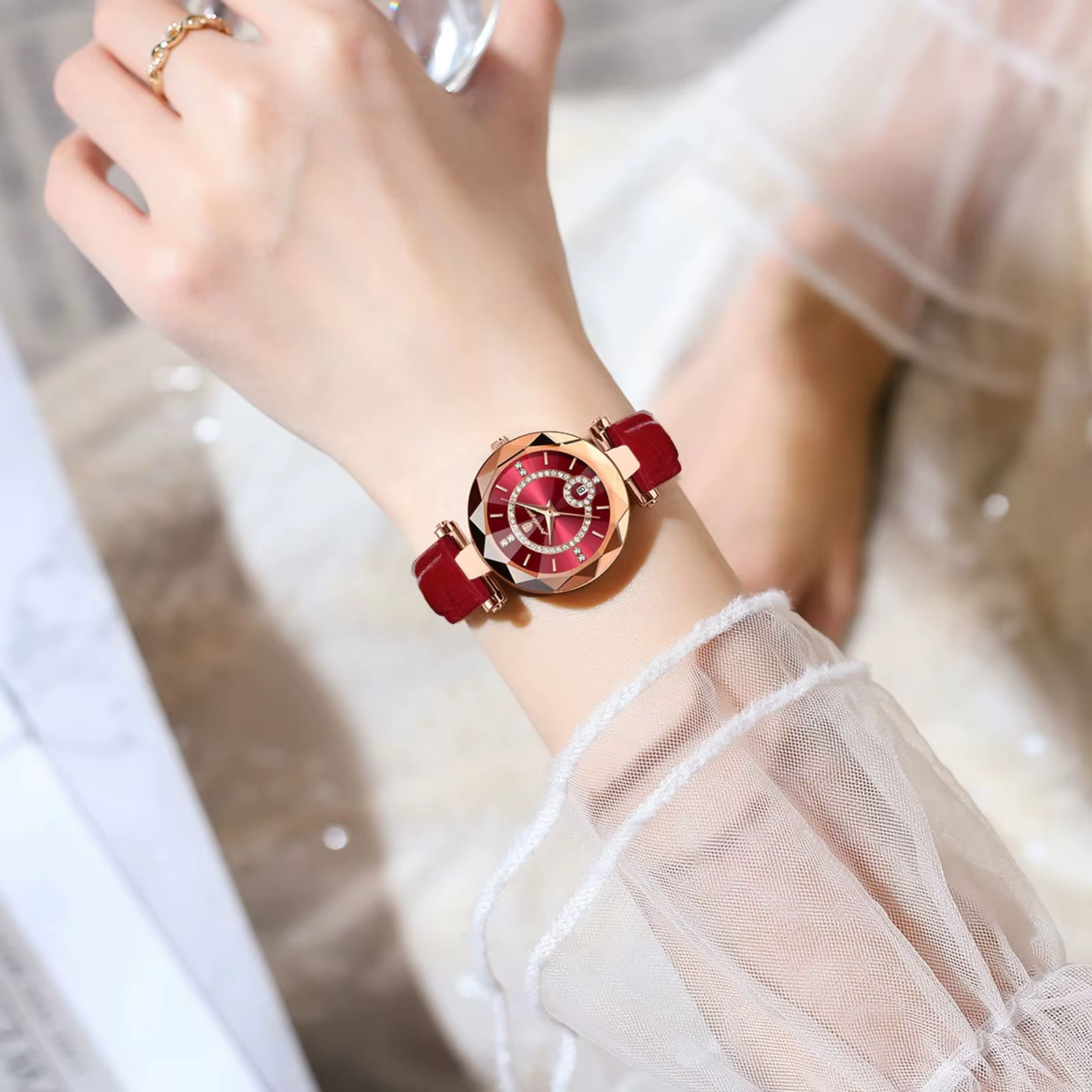 POEDAGAR montre de luxe pour femmes de haute qualité étanche Date en cuir dames montres robe Quartz décontracté