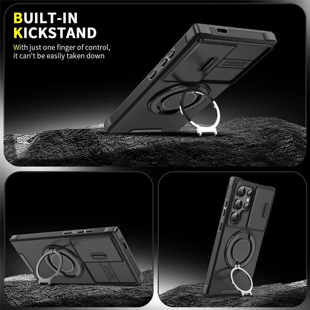 Étui magnétique antichoc avec support pour Samsung S26 S25 S24 S22 S21 S23 S20 Ultra Plus FE Edge, protection coulissante de l'appareil photo