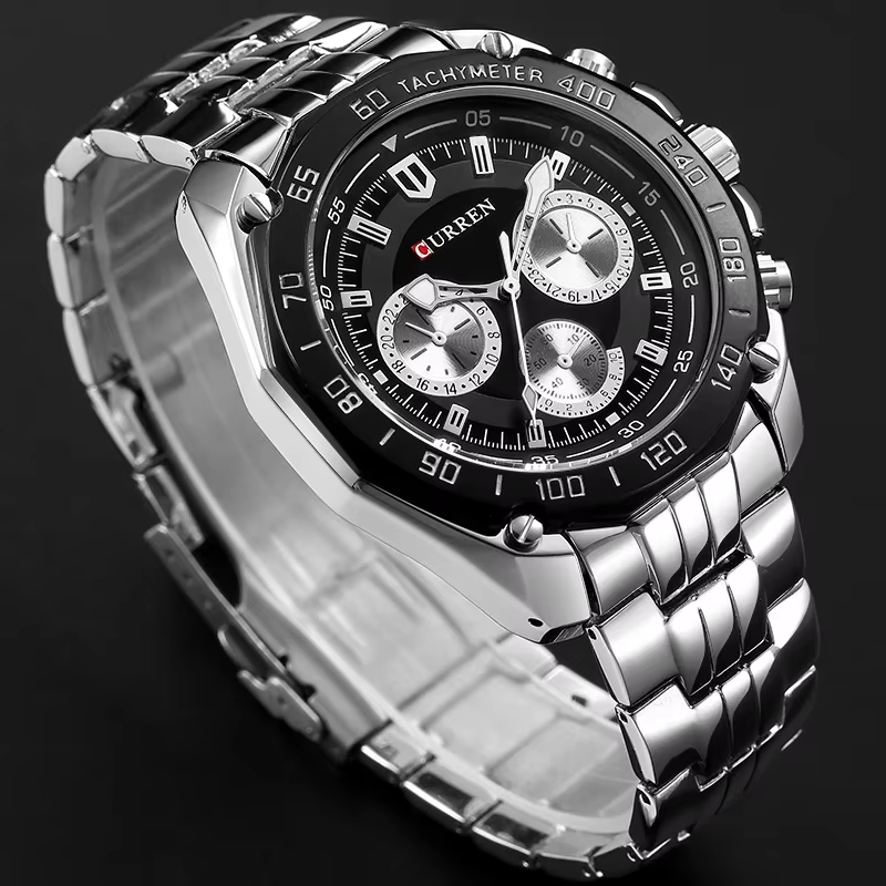 Montres CURREN 8077 pour hommes avec bracelet en acier inoxydable