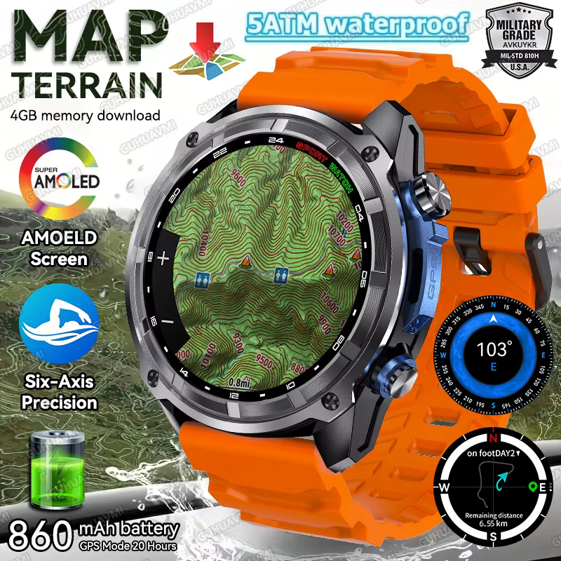 Montre connectée GPS avec carte Terrain