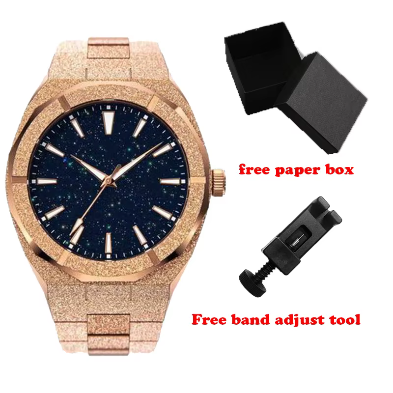 5ATM étanche tout en acier inoxydable aiguilles lumineuses bijoux givré Relogios Masculino homme montre à Quartz