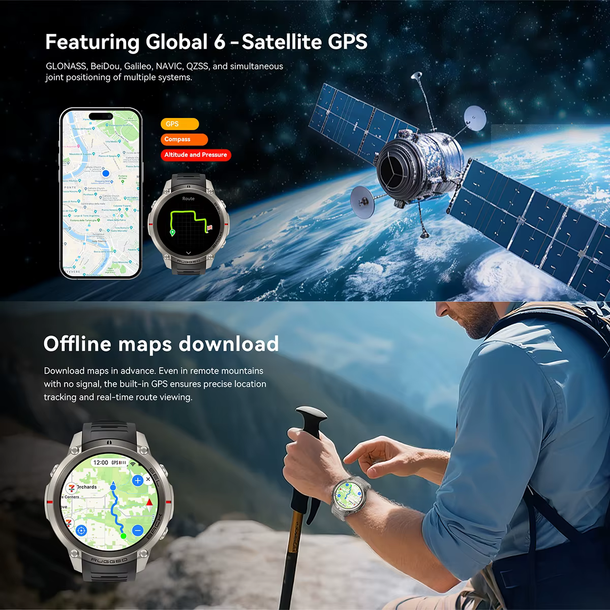 Nouvelle montre connectée GPS VWAR T-Rex 4 2026 avec cartes hors ligne, montre intelligente de sport militaire pour hommes, étanche 50m pour la natation, saphir, altimètre