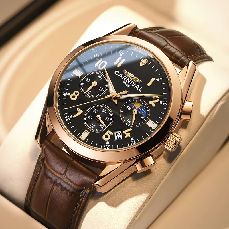 Carnaval marque homme mode or Rose montre de luxe saphir lumineux militaire Quartz montres étanche pour hommes Reloj Hombre