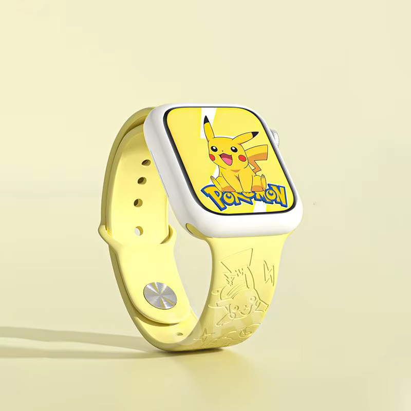 Bracelet en silicone Pikachu gravé au laser 3D pour Apple Watch Series 10 9 6 Ultra, bracelet sportif de dessin animé Dopamine, cadeaux parfaits pour les fans