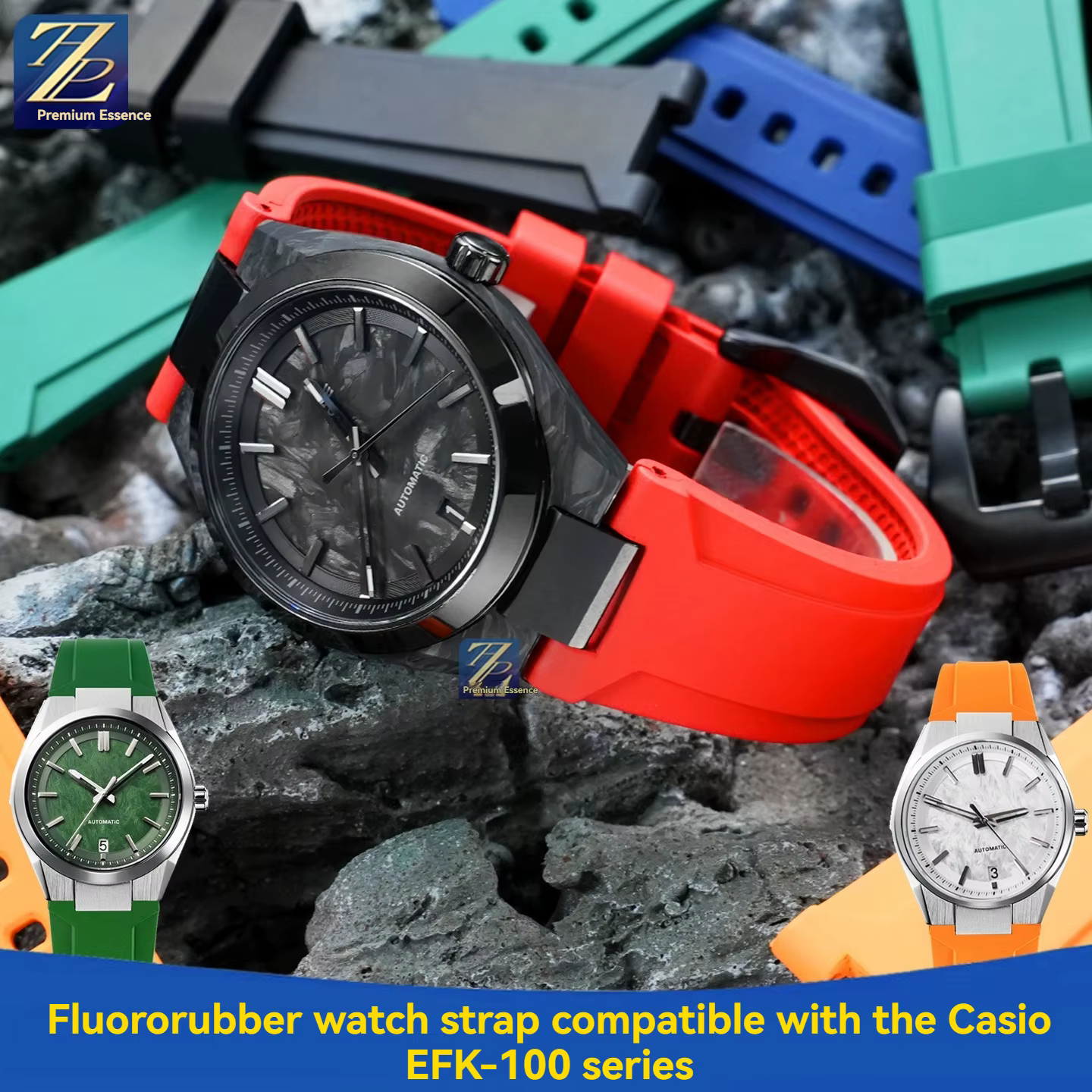 Bracelet en caoutchouc noir pour montre Casio EDIFICE série EFK-100
