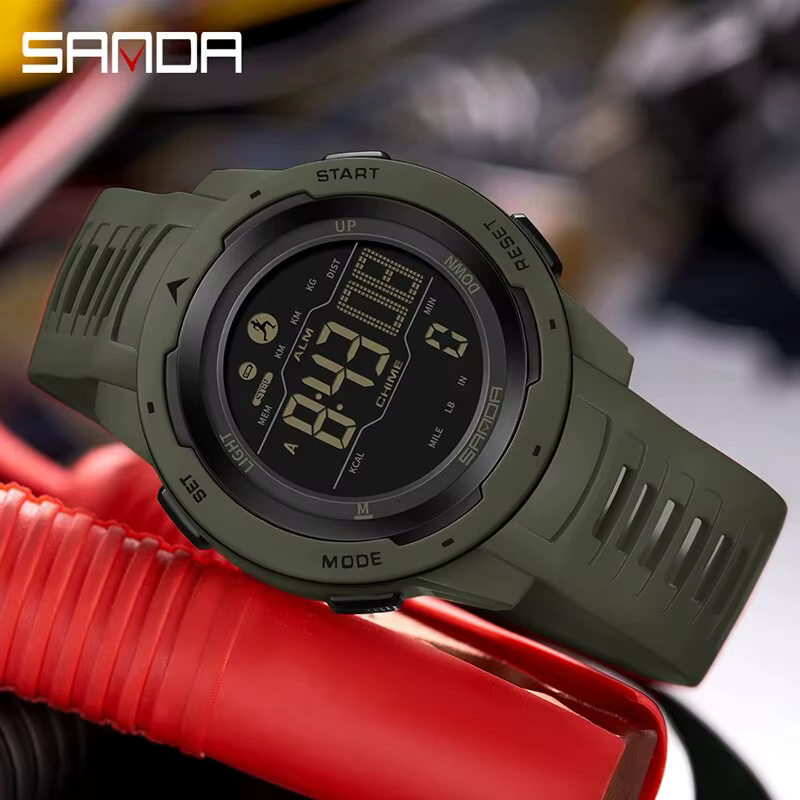 SANDA marque hommes montres sport podomètre Calories 50 M LED étanche montre numérique montre-bracelet militaire Relogio Masculino 2145