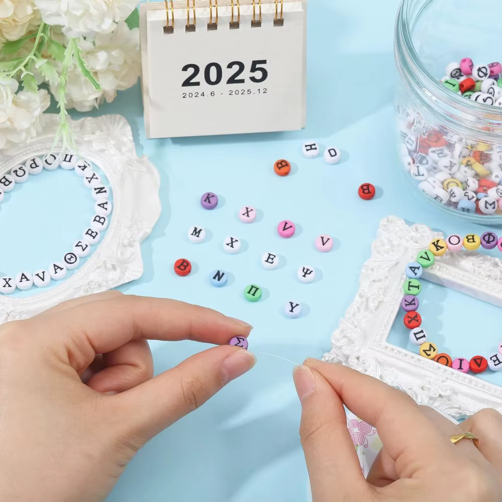 Bracelets de perles de l'alphabet grec, kits exécutifs avec fil de cristal élastique transparent pour bijoux, collier de bricolage