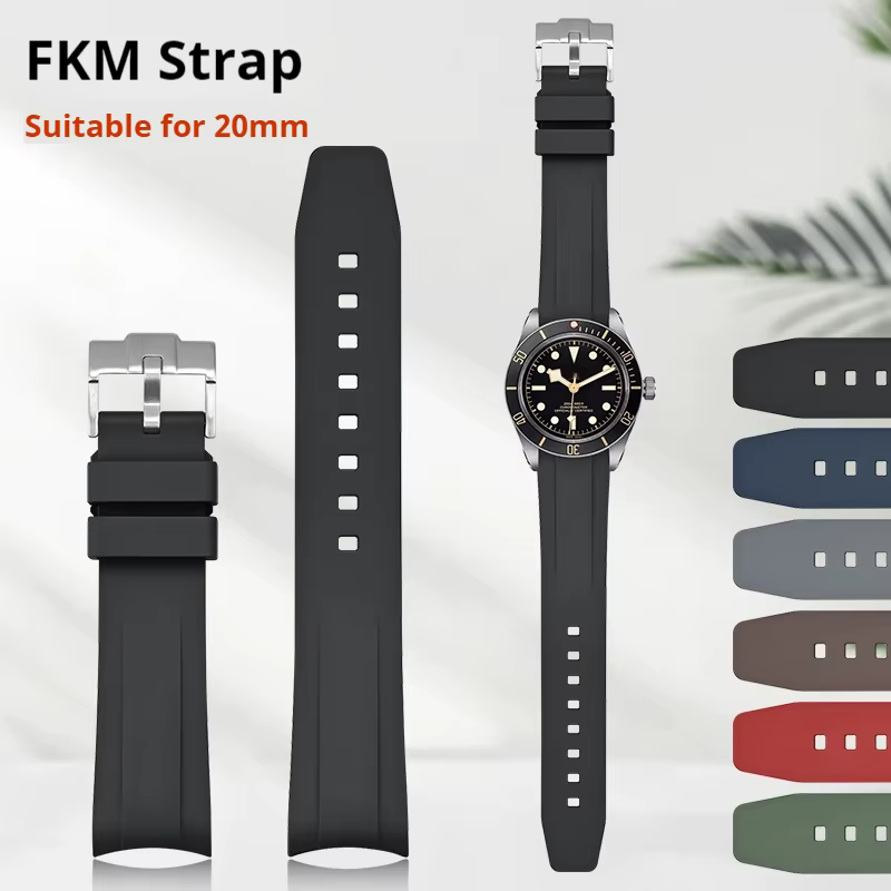 Bracelet en caoutchouc fluoré pour Tudor Black Bay série spécial 20mm extrémité incurvée FKM