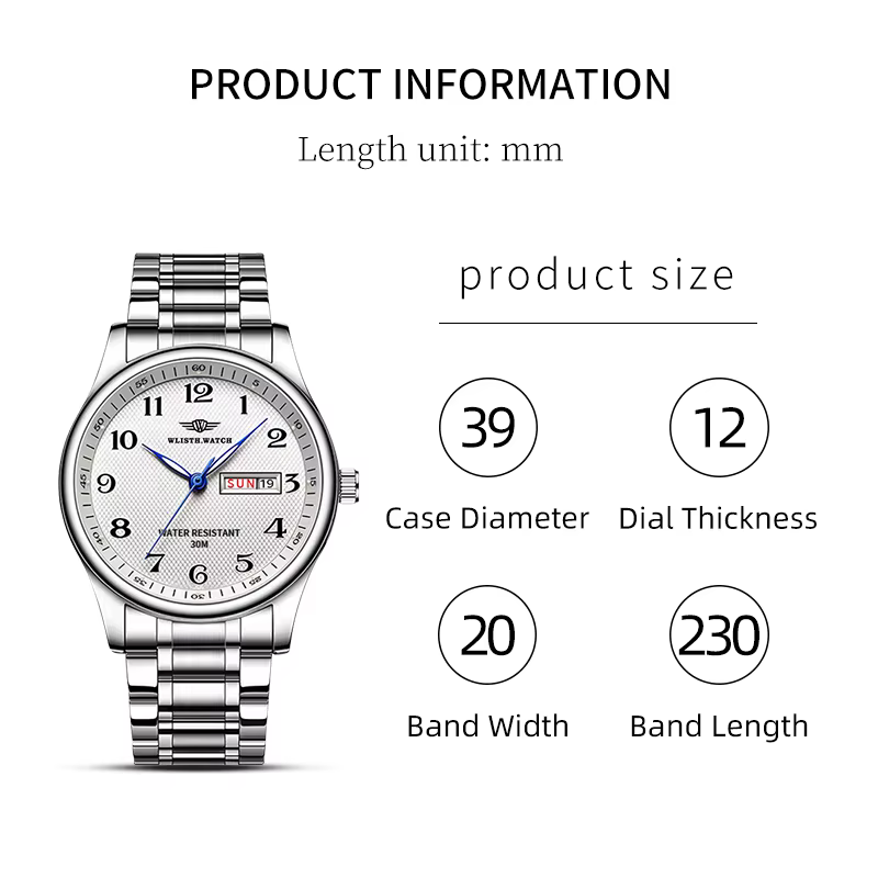 WLISTH montre d'affaires pour hommes rétro calendrier
