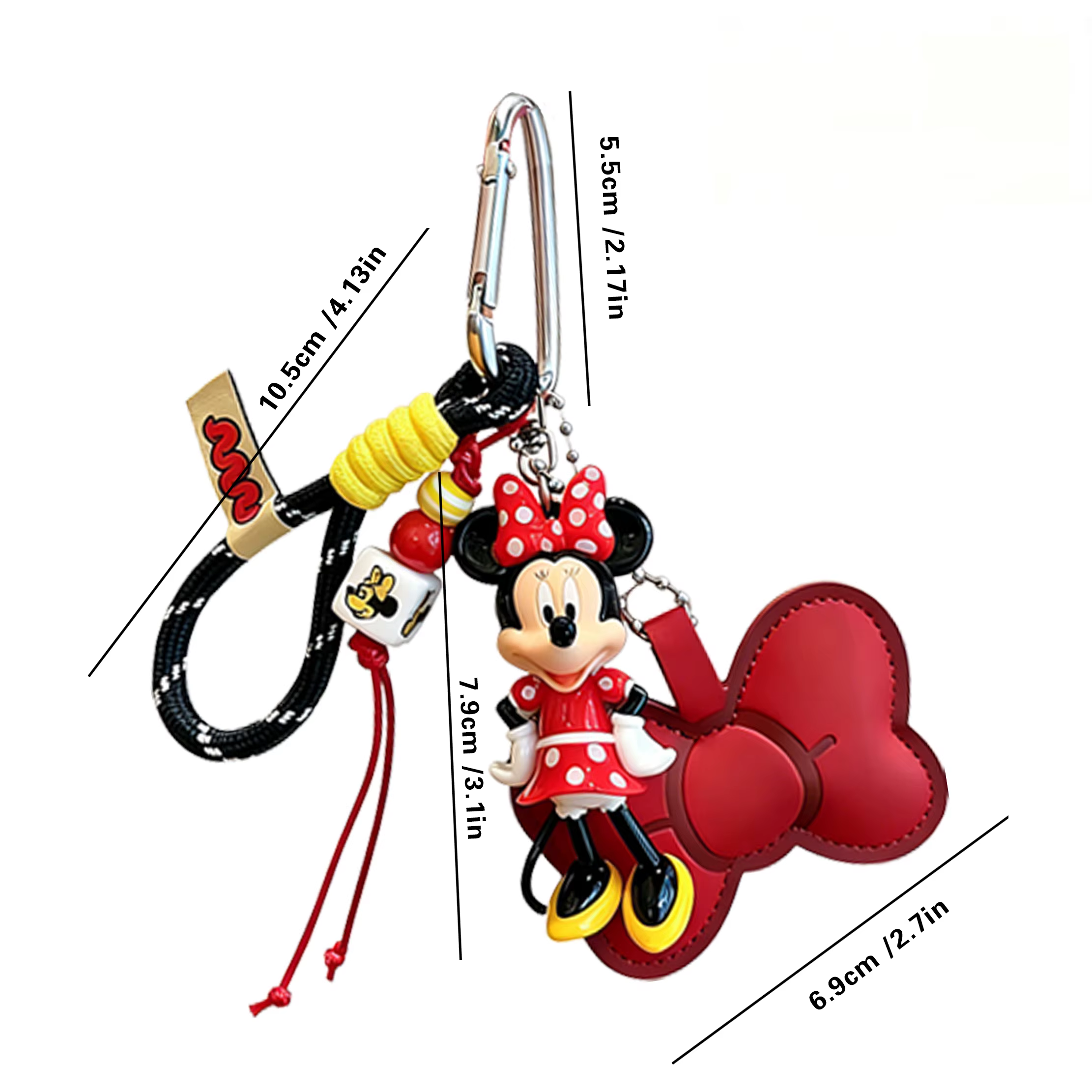 Porte-clés Minnie Mouse, porte-clés Minnie avec sangle tressée et breloque nœud, joli pendentif Minnie pour sac à dos, clés, sac à main