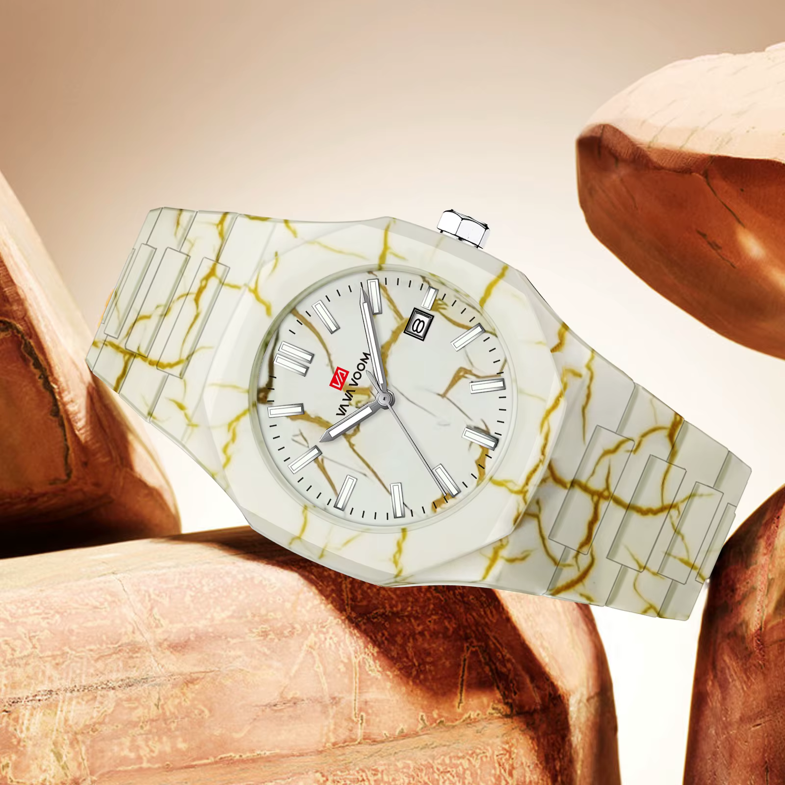 VA VA VOOM hommes montres mouvement à Quartz 40mm Style d'affaires noir marbre calendrier horloge 3Bar étanche