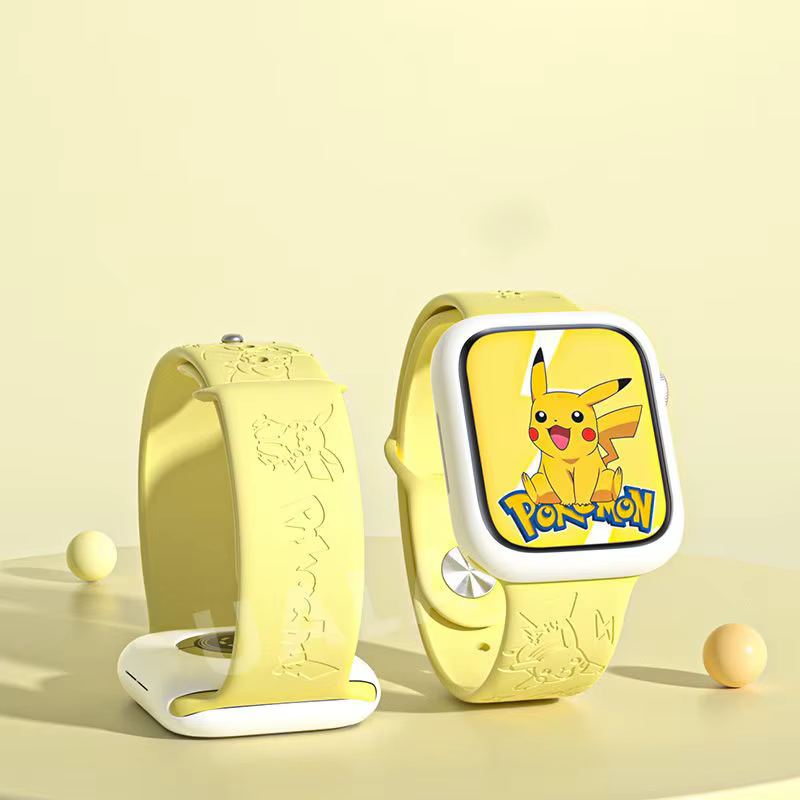 Bracelet en silicone Pikachu gravé au laser 3D pour Apple Watch Series 10 9 6 Ultra, bracelet sportif de dessin animé Dopamine, cadeaux parfaits pour les fans