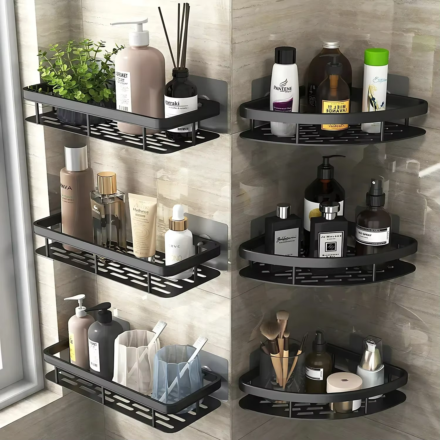 HOShelf-Étagère de douche T1 en alliage d'aluminium, étagère de rangement de cuisine, accessoires sans perceuse