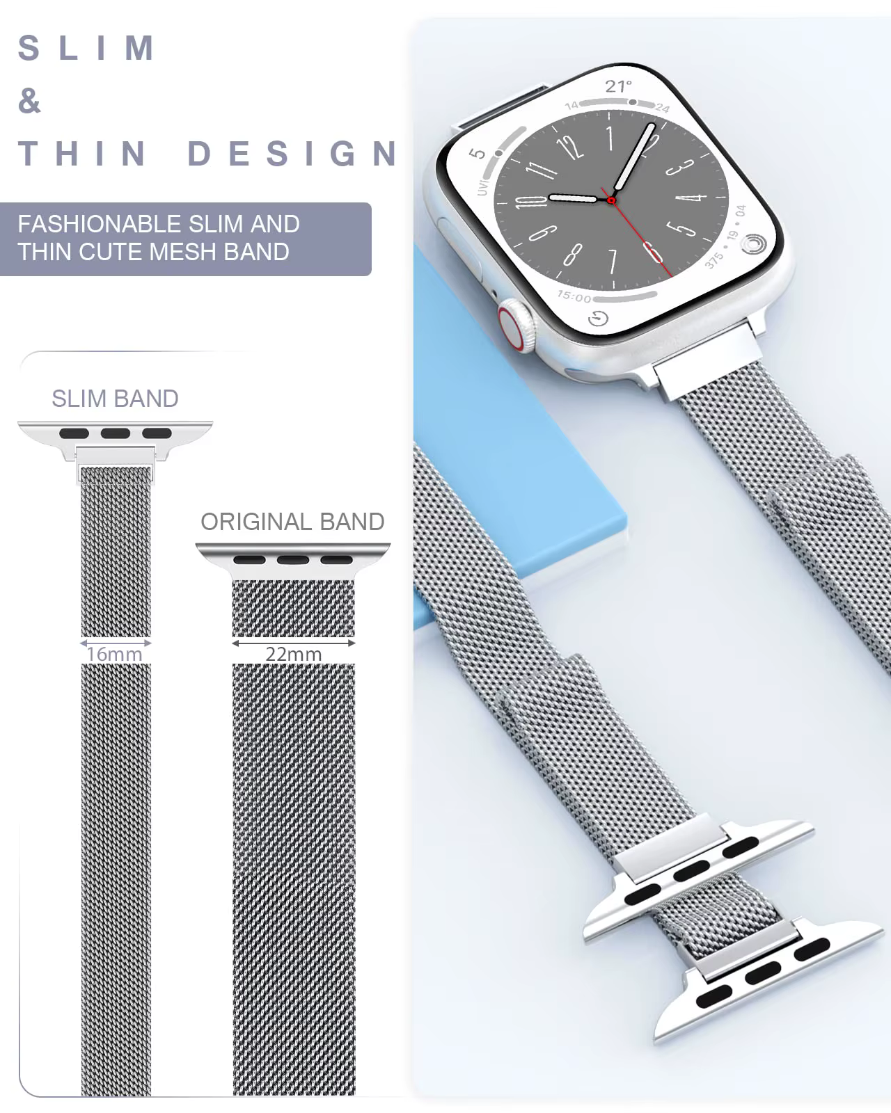 Bracelet Milanese fin pour Apple Watch 44mm 40mm 45mm 49mm 41mm 42mm