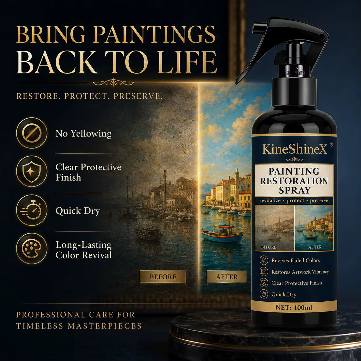 Spray de restauration de peinture 50ml/100ml – Redonne vie aux couleurs ternies et restaure la vitalité des œuvres d'art, séchage rapide pour les peintures à l'huile et les œuvres sur toile