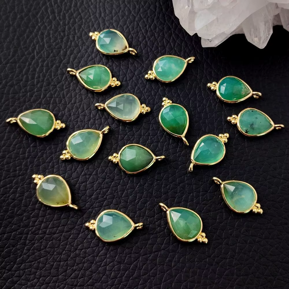 10 pièces 9x11mm naturel facettes vert Chrysoprase pendentif à breloque lunette pour bijoux
