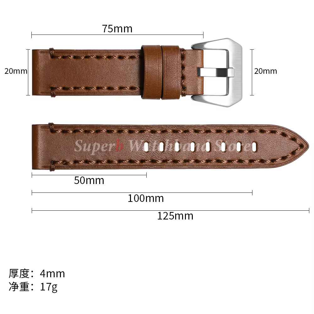 Bracelet de montre en cuir de vachette de haute qualité pour Panerai marron