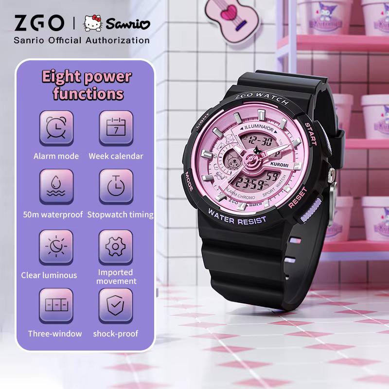 ZGO X Sanurgente Kuromi Montre Électronique Étanche 50M