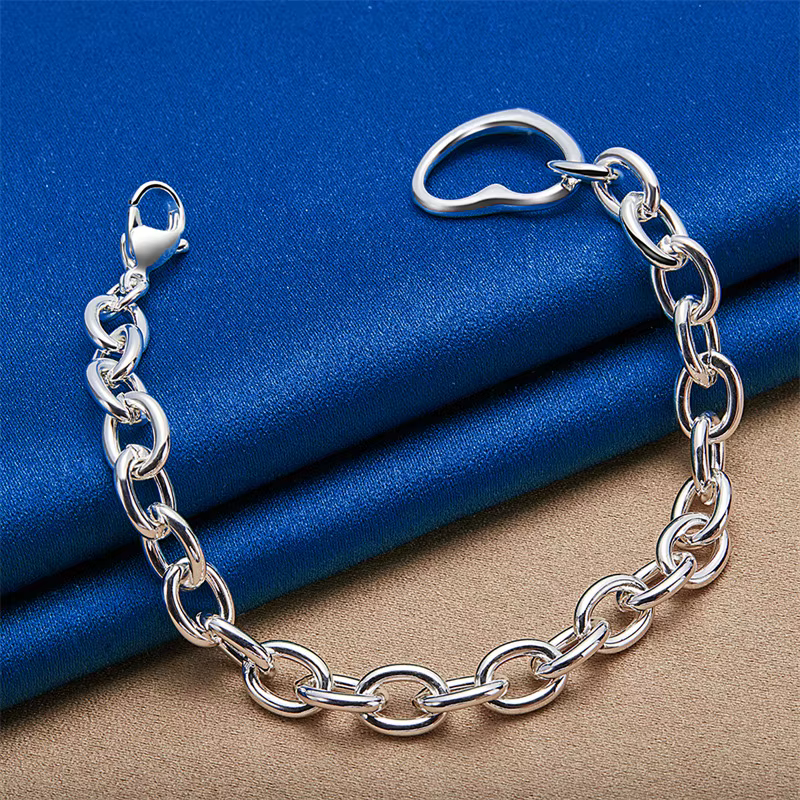 Bracelet minimaliste en forme de cœur en argent sterling 925 de 8 pouces pour les fêtes féminines, les mariages élégants, les accessoires de bijouterie