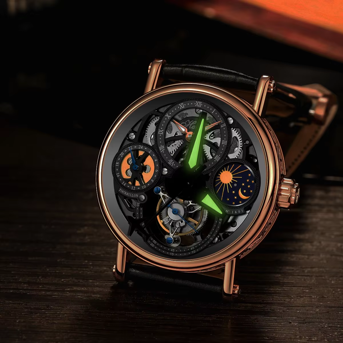 Aiguilles de montre mécaniques lumineuses vertes en forme d'engrenage NH35