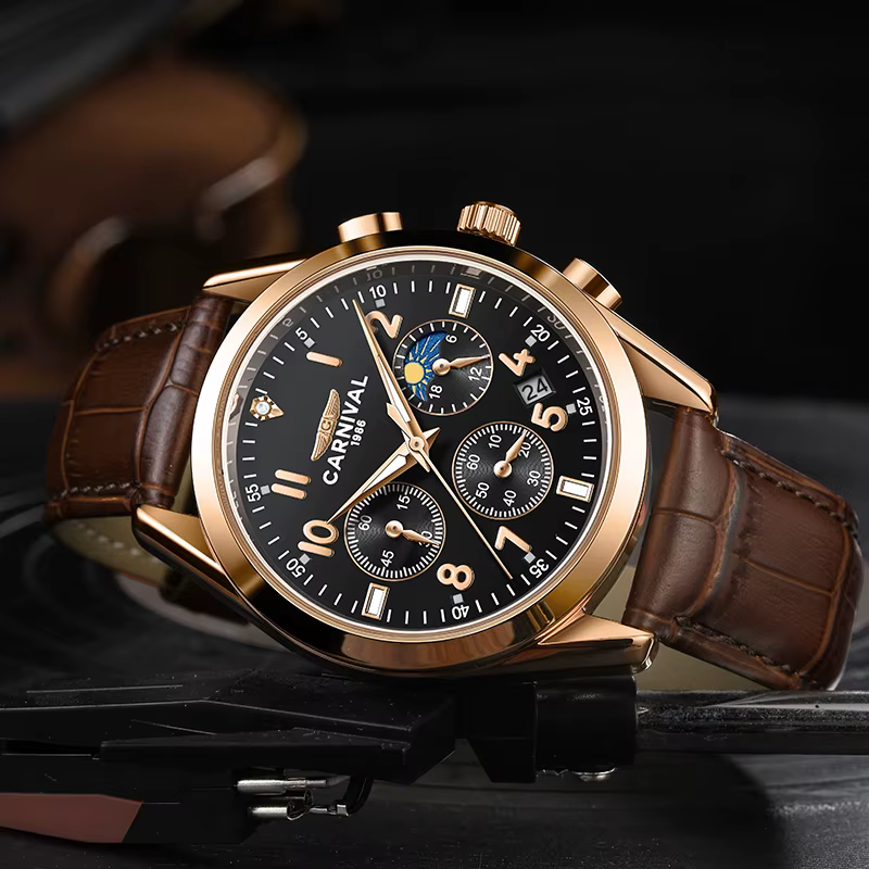 Carnaval marque homme mode or Rose montre de luxe saphir lumineux militaire Quartz montres étanche pour hommes Reloj Hombre