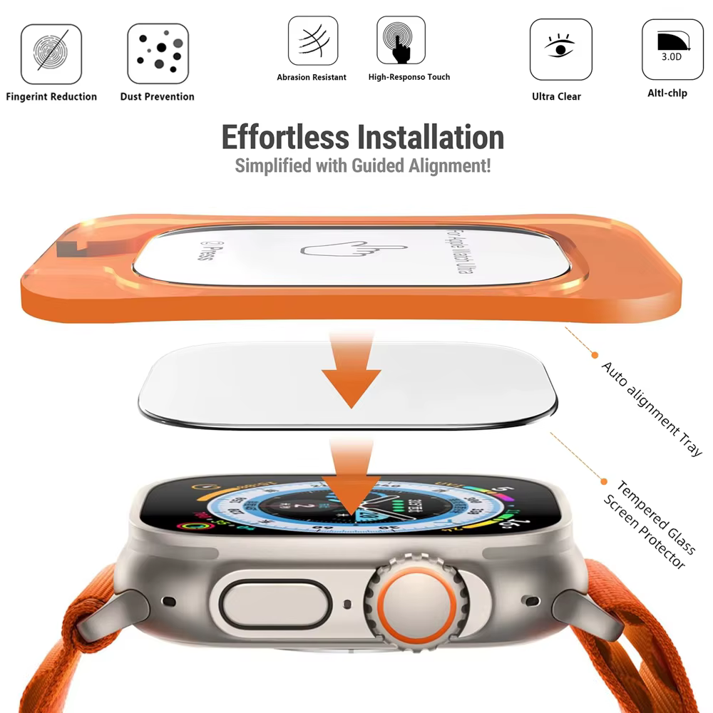 Verre trempé pour Apple Watch Ultra 1/2/3 49mm avec outil d'alignement protecteur d'écran pour iWatch