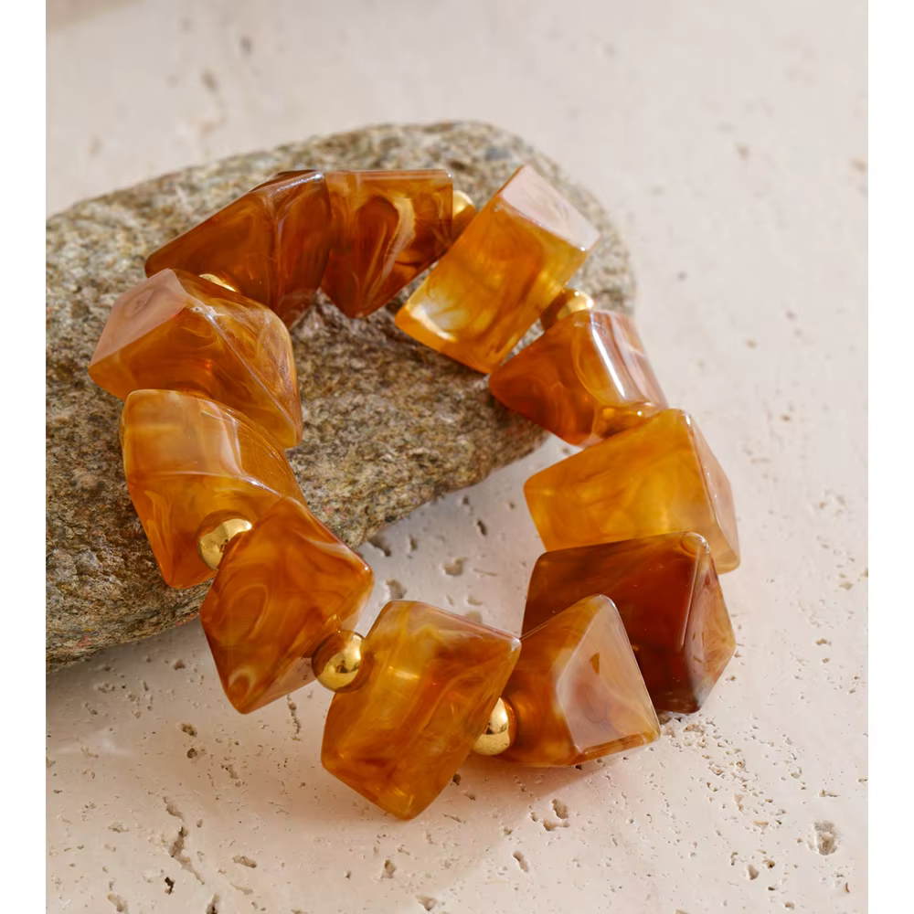 Yhpup 2025 ambre résine acrylique géométrique perle chaîne grand Bracelet