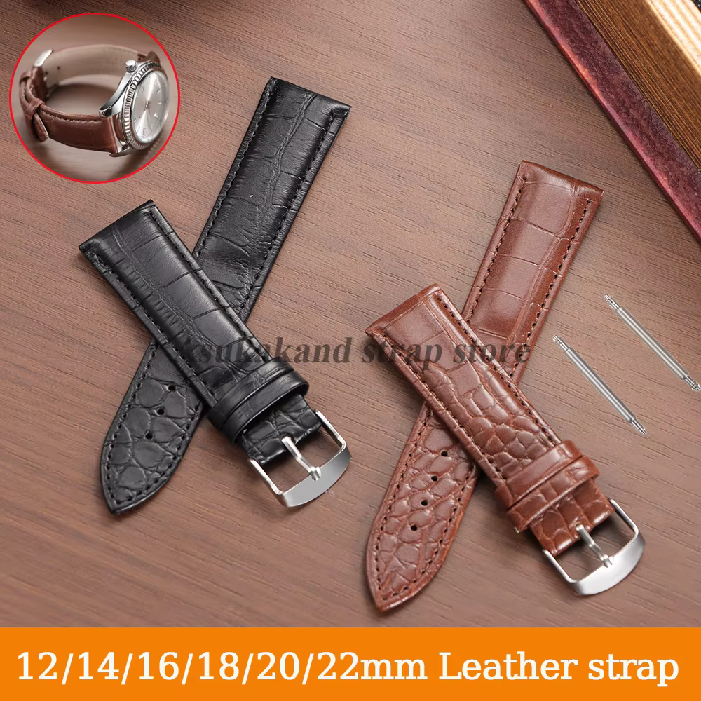 Bracelet de montre en cuir véritable pour hommes et femmes