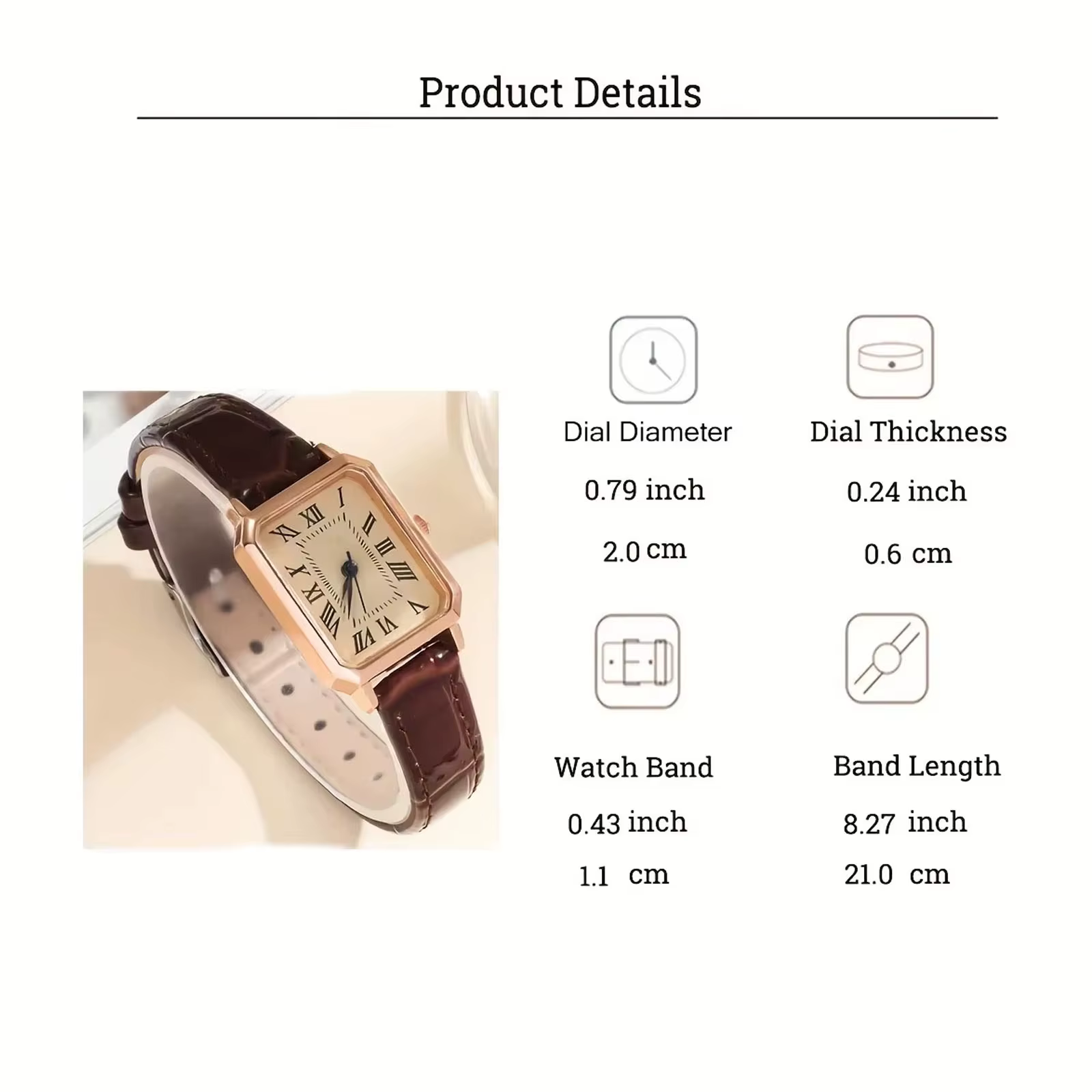 Montre à Quartz à pointeur rectangulaire décontracté
