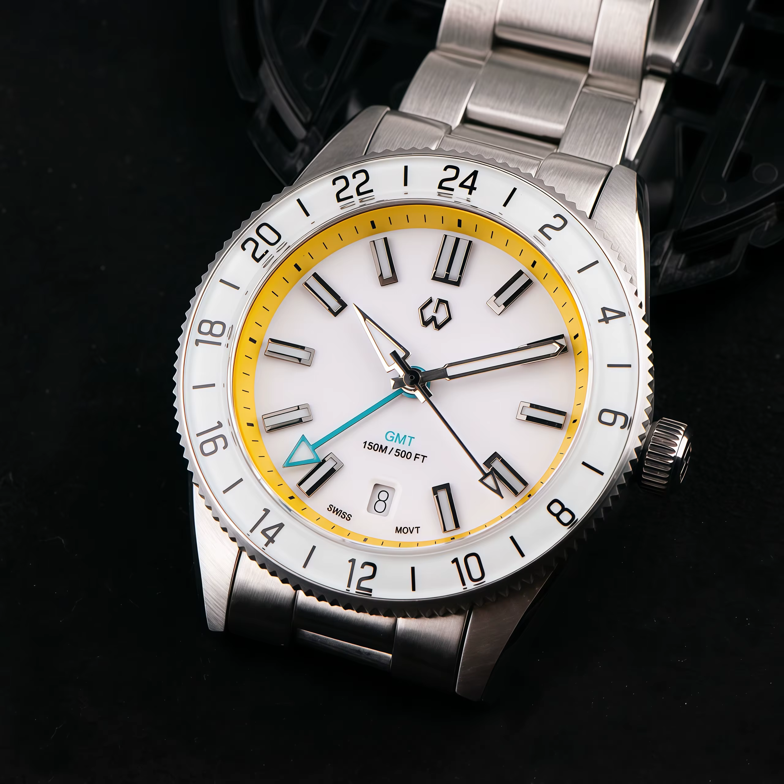 Nouvelle montre automatique pour homme mouvement suisse à Quartz BGW9 lunette lumineuse 4 broches GMT 150 mètres