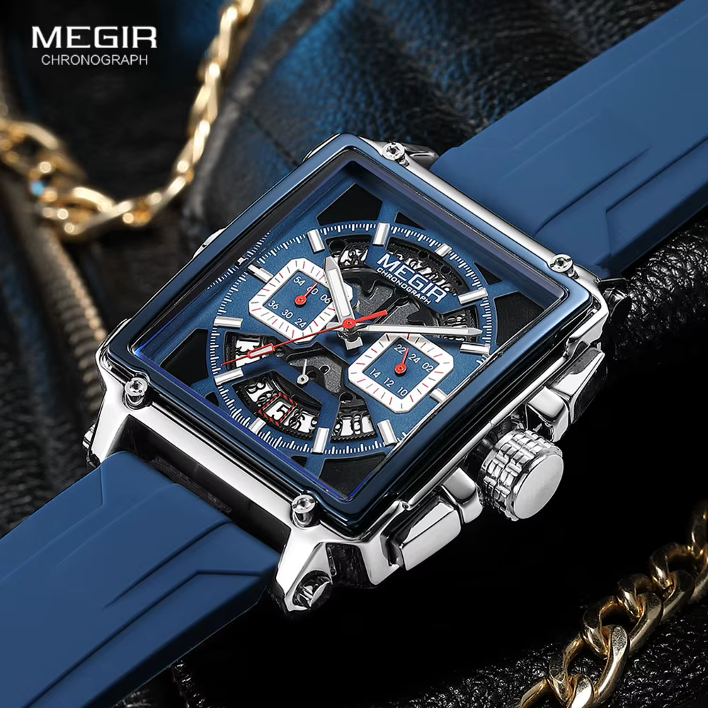 Montre à quartz bleu marine MEGIR pour homme