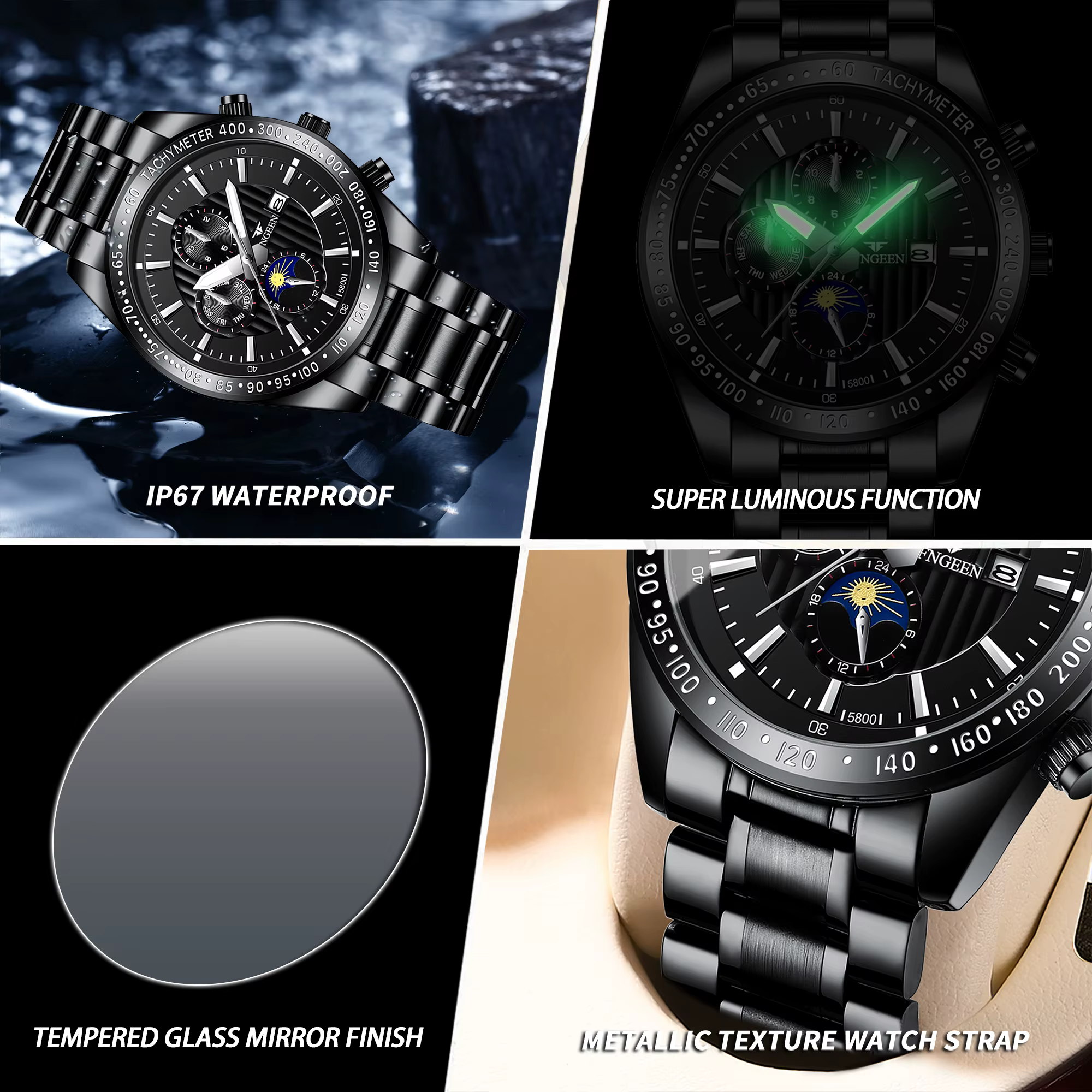Montres-bracelets en quartz authentiques BINBOND pour hommes