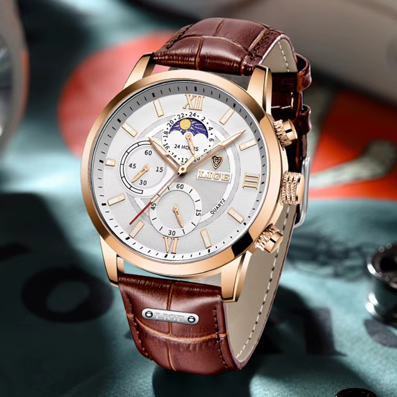 LIGE mode 24 heures Phase de lune montre hommes Sport de plein air